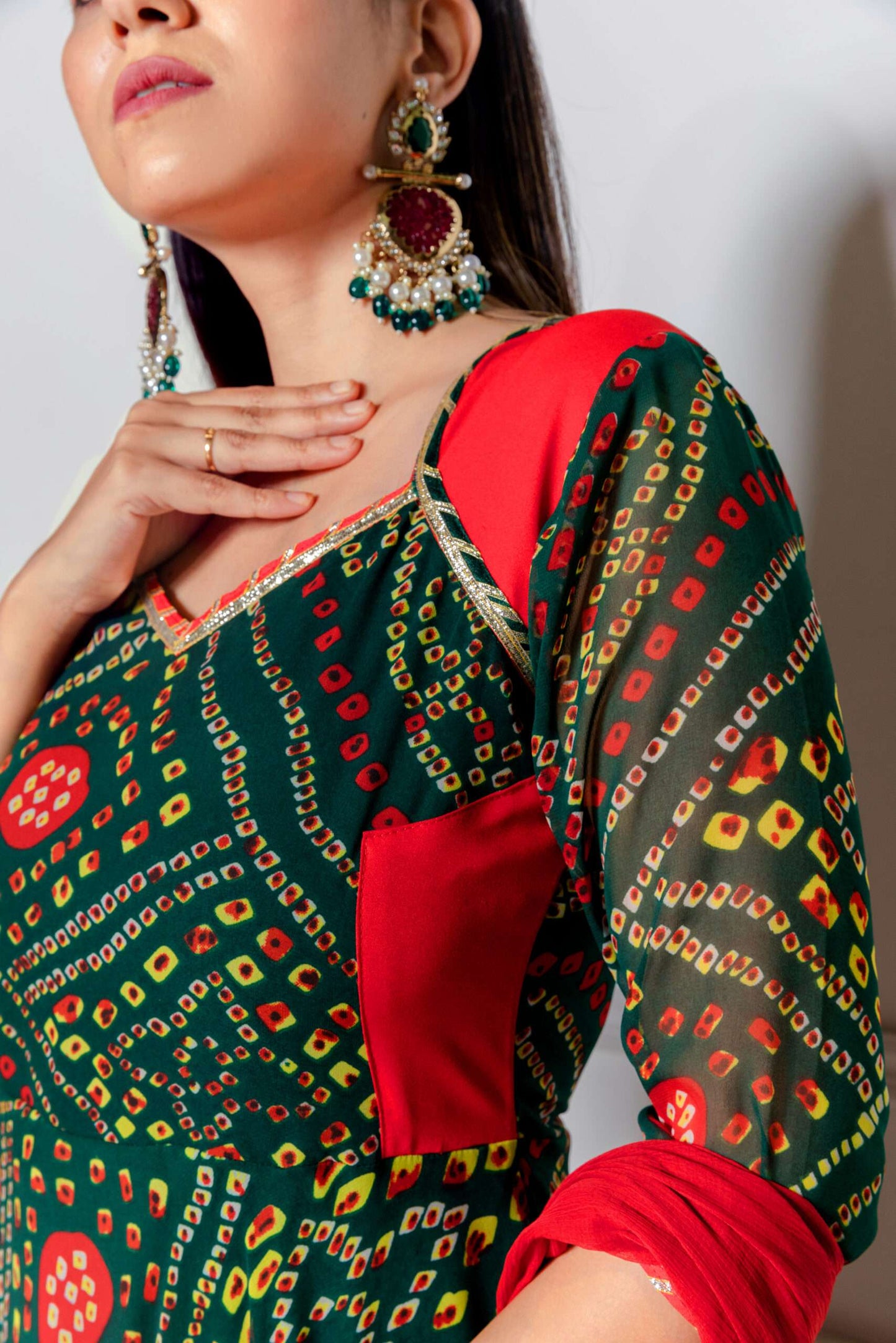 Pine Green Bandhani Anarkali with Dupatta