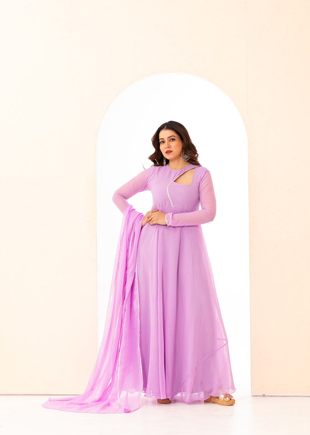 Lavender Keyhole Anarkali with Dupatta