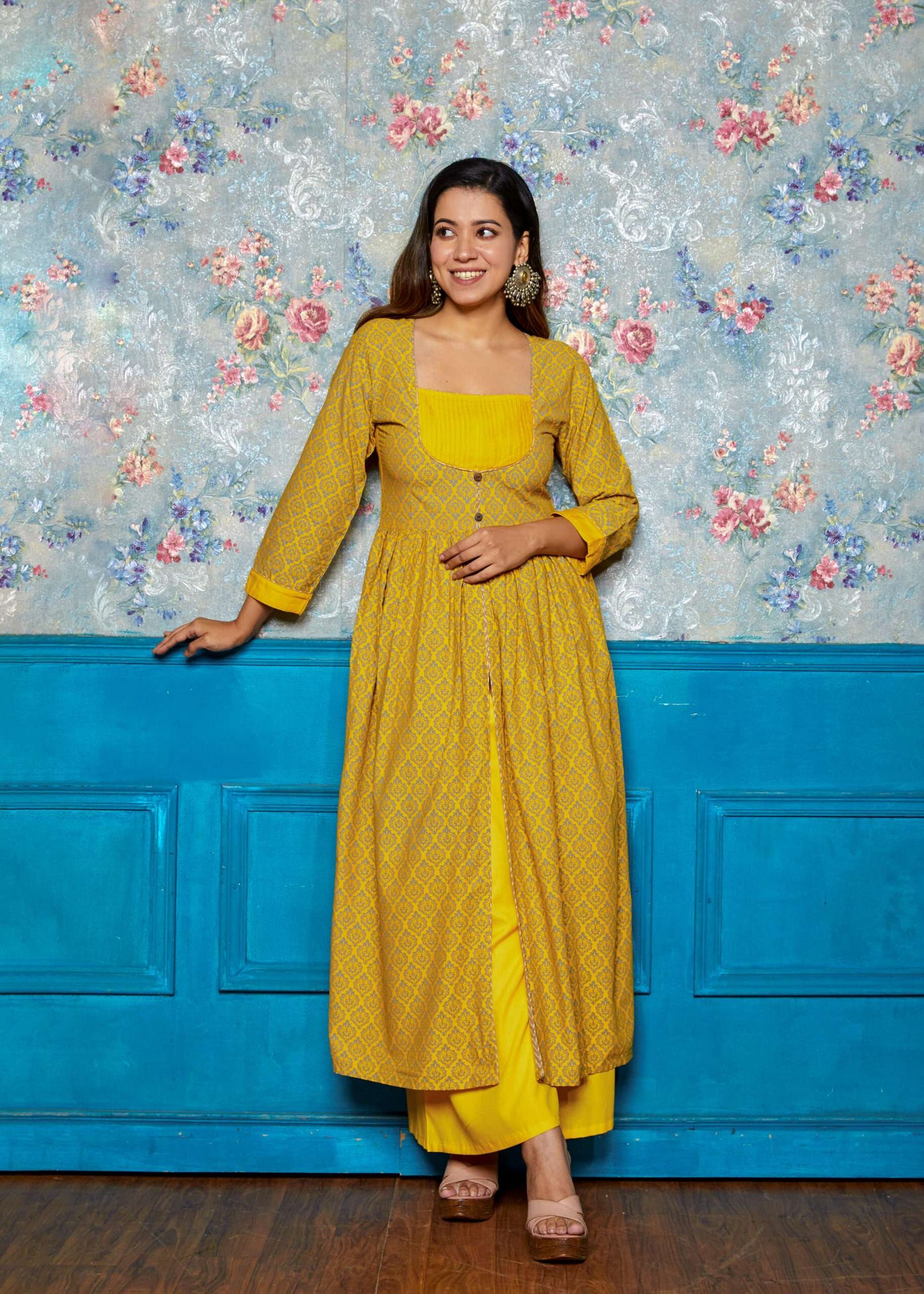 Sunrise Yellow Front Slit Kurta Set