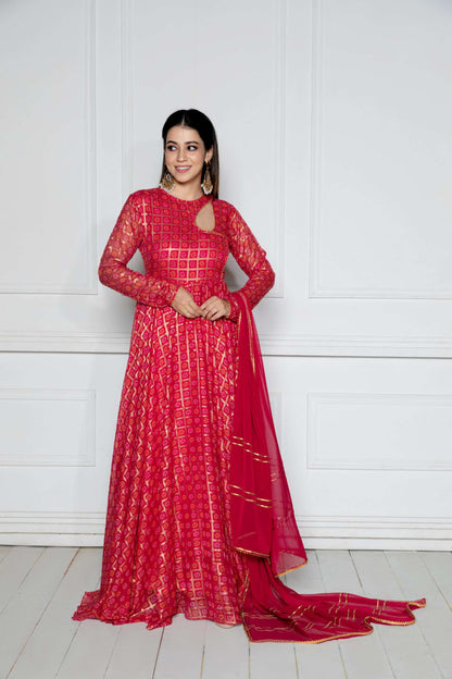 Rouge Pink Anarkali with Dupatta