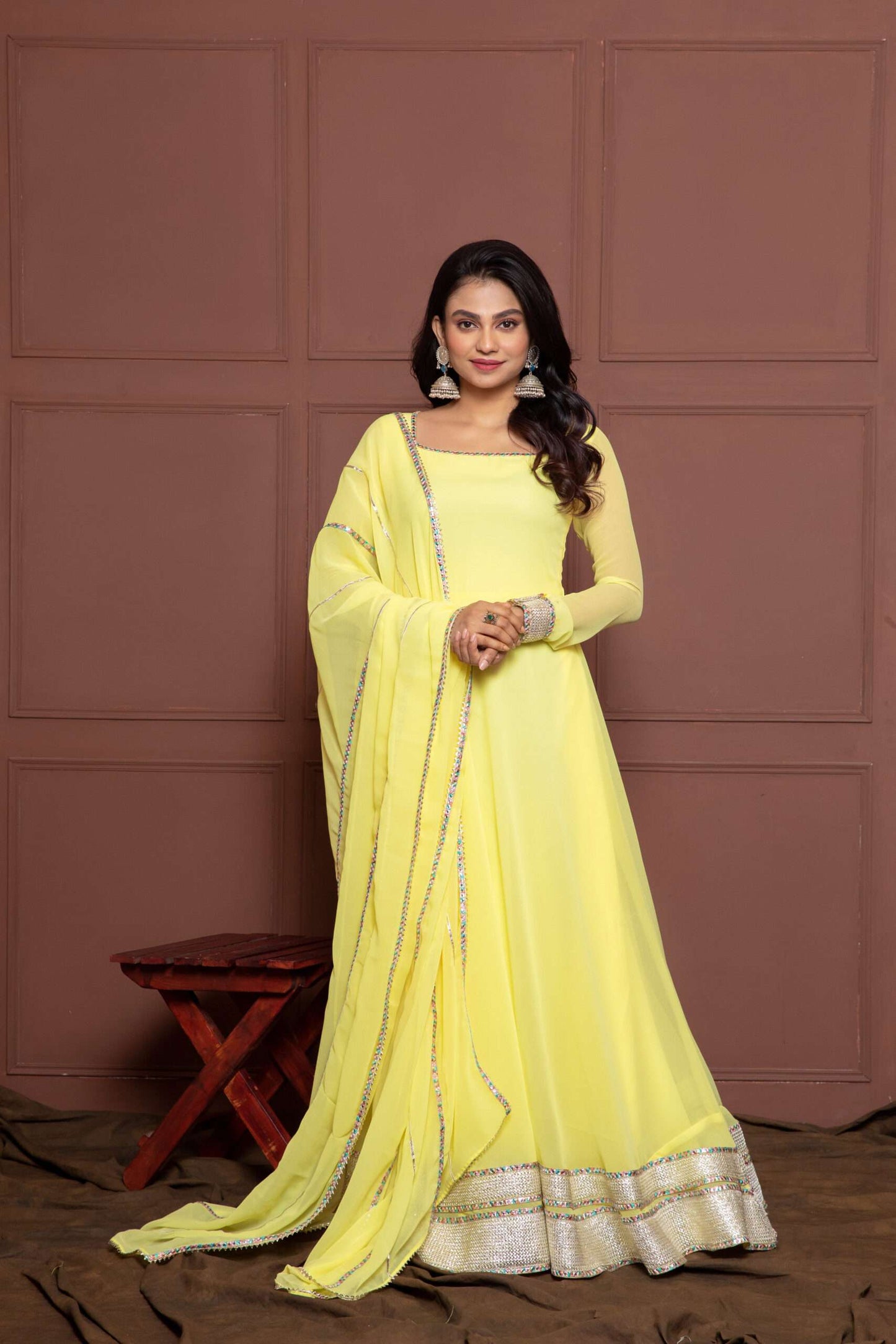 Iris Yellow Embroidered Anarkali with Dupatta