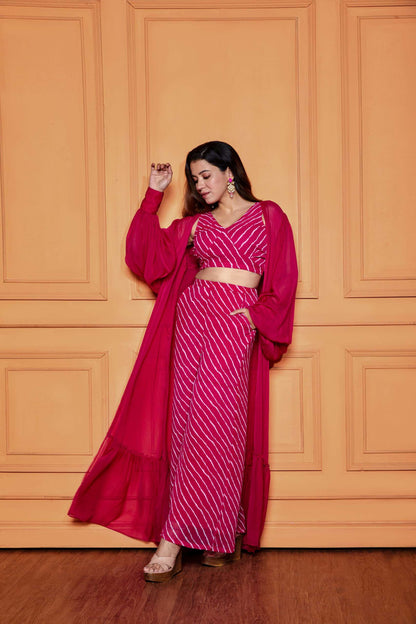 Fuschia Pink Leheriya Co-ord Set