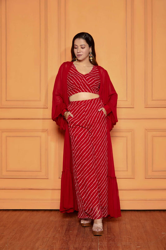 Pepper Red Leheriya Co-ord Set