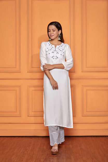 Pearl White Muslin Chikankari Kurta Set