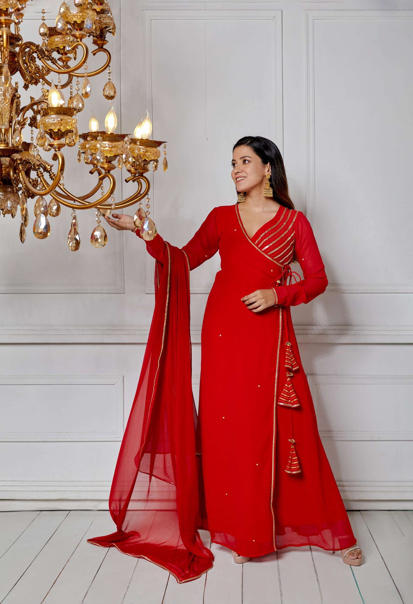 Ruby Red Angrakha Suit Set