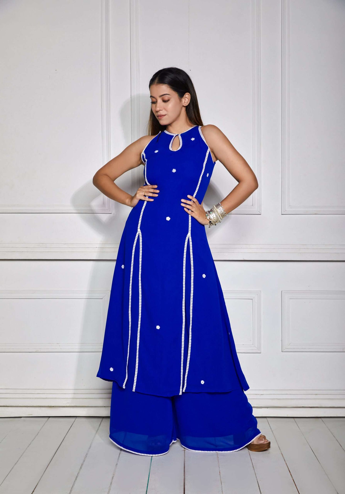 Cobalt Blue Halter Neck Kurta Set