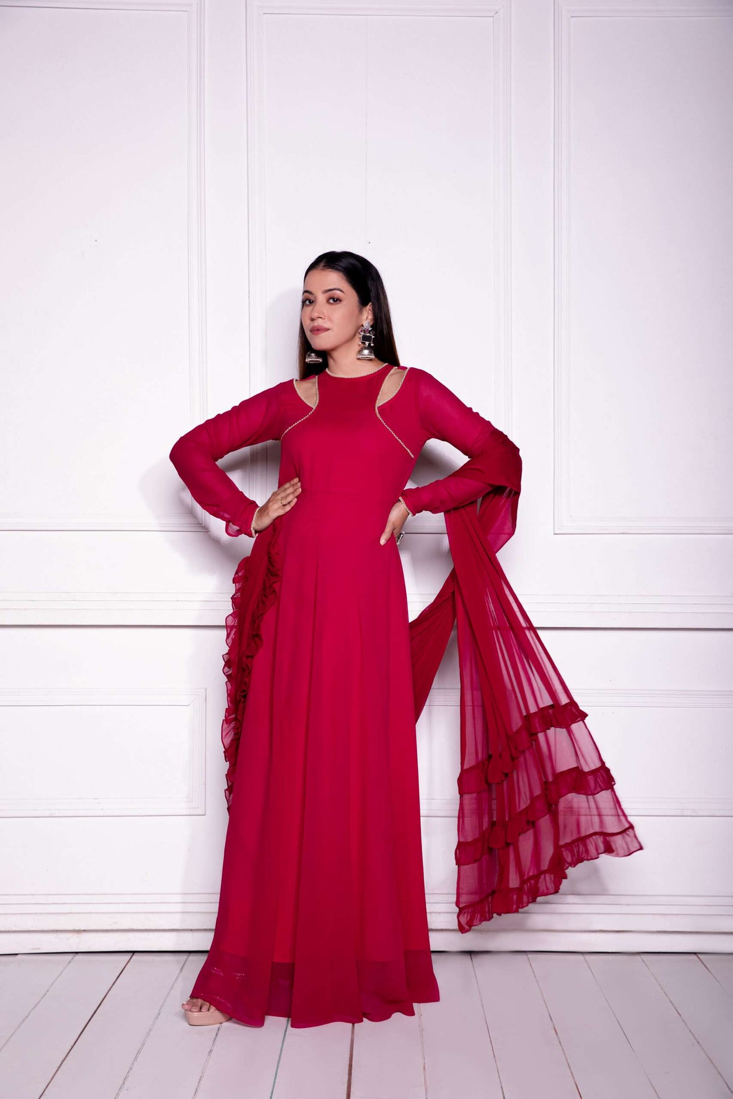 Cranberry Crush Overlapped Anarkali