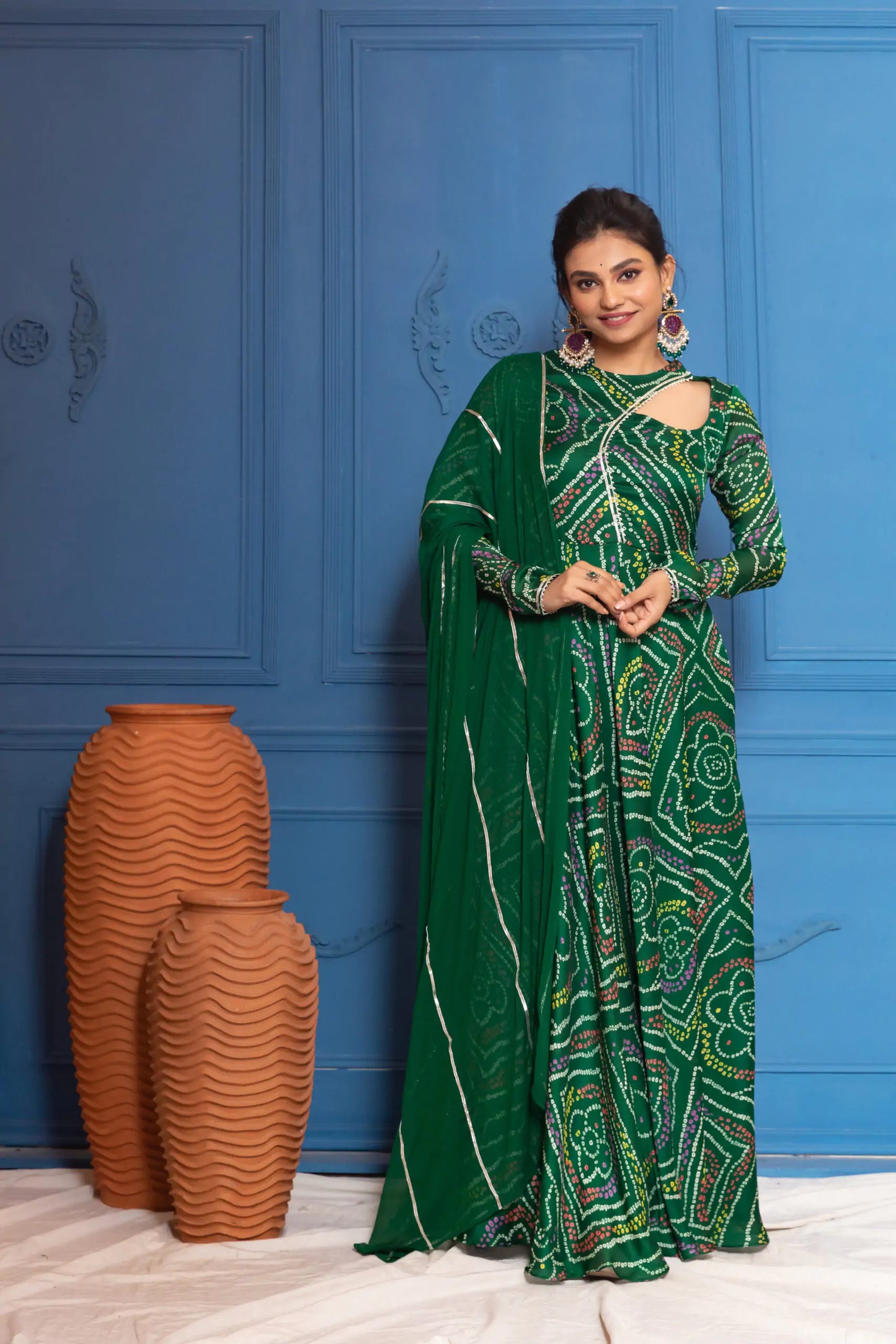 Forest Green Bandhani Anarkali