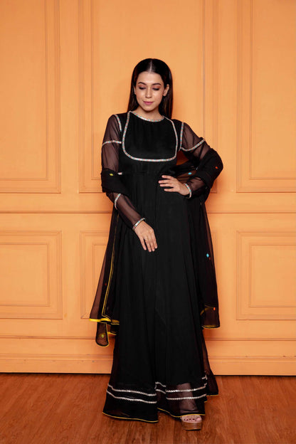 Lava Black Embroidered Anarkali with Dupatta