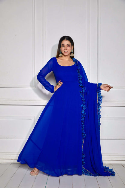 Azure Blue Sheer Back Anarkali with Dupatta