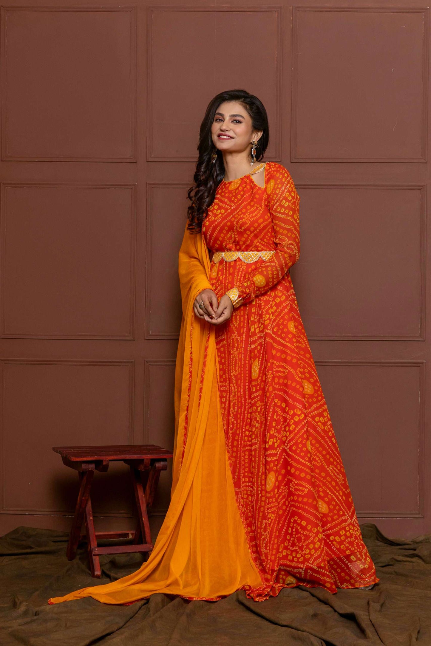 Saffron Orange Bejewelled Anarkali