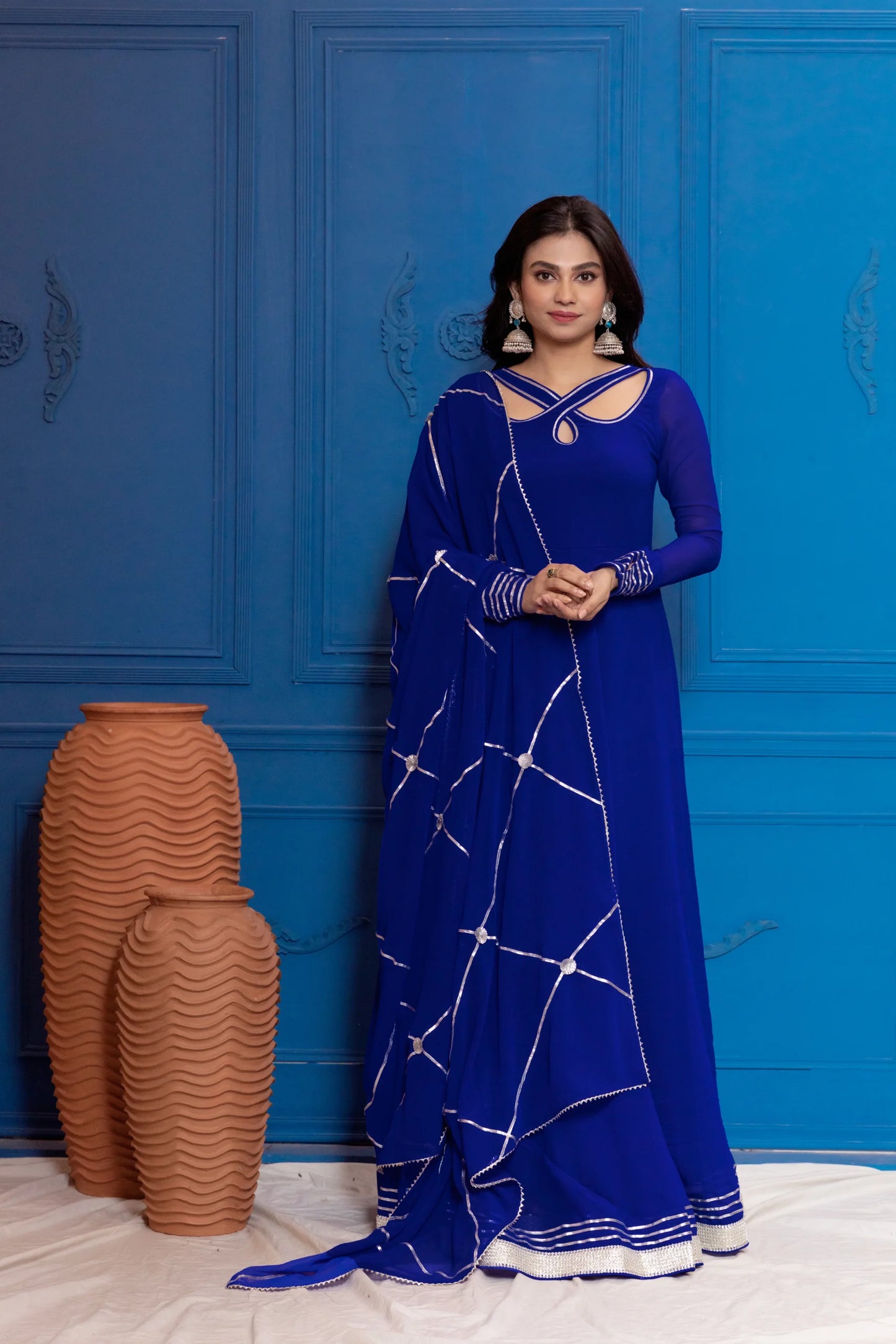 Egyptian Blue Anarkali with Dupatta