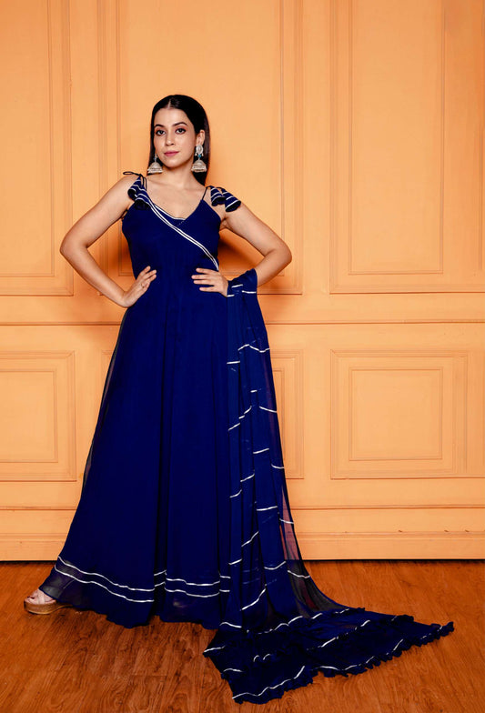 Navy Blue Strappy Anarkali with Dupatta