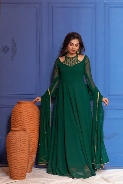 Turquoise Green Illusion Neck Anarkali