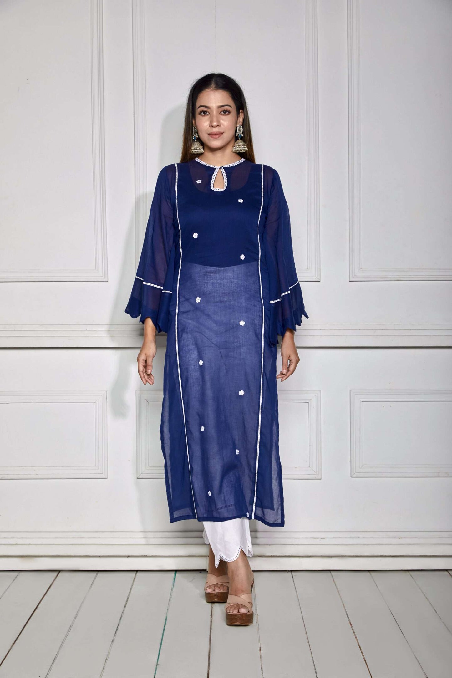 Twilight Blue Lacy Mulmul Kurta Set