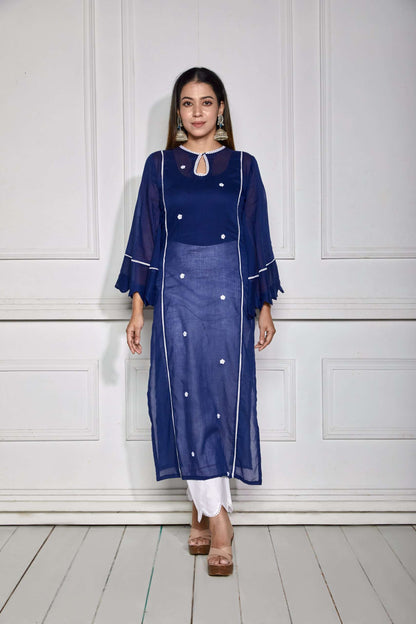 Twilight Blue Lacy Mulmul Kurta Set