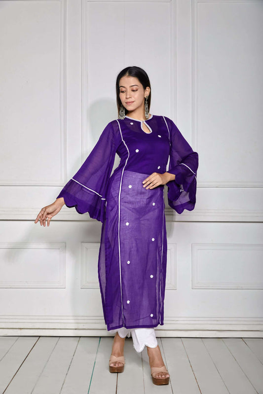 Rebecca Purple Lacy Mulmul Kurta Set