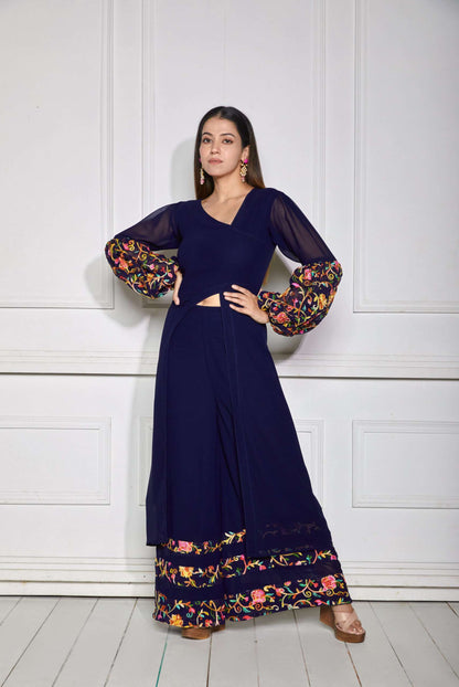 Navy Blue Embroidery Co-Ord Set