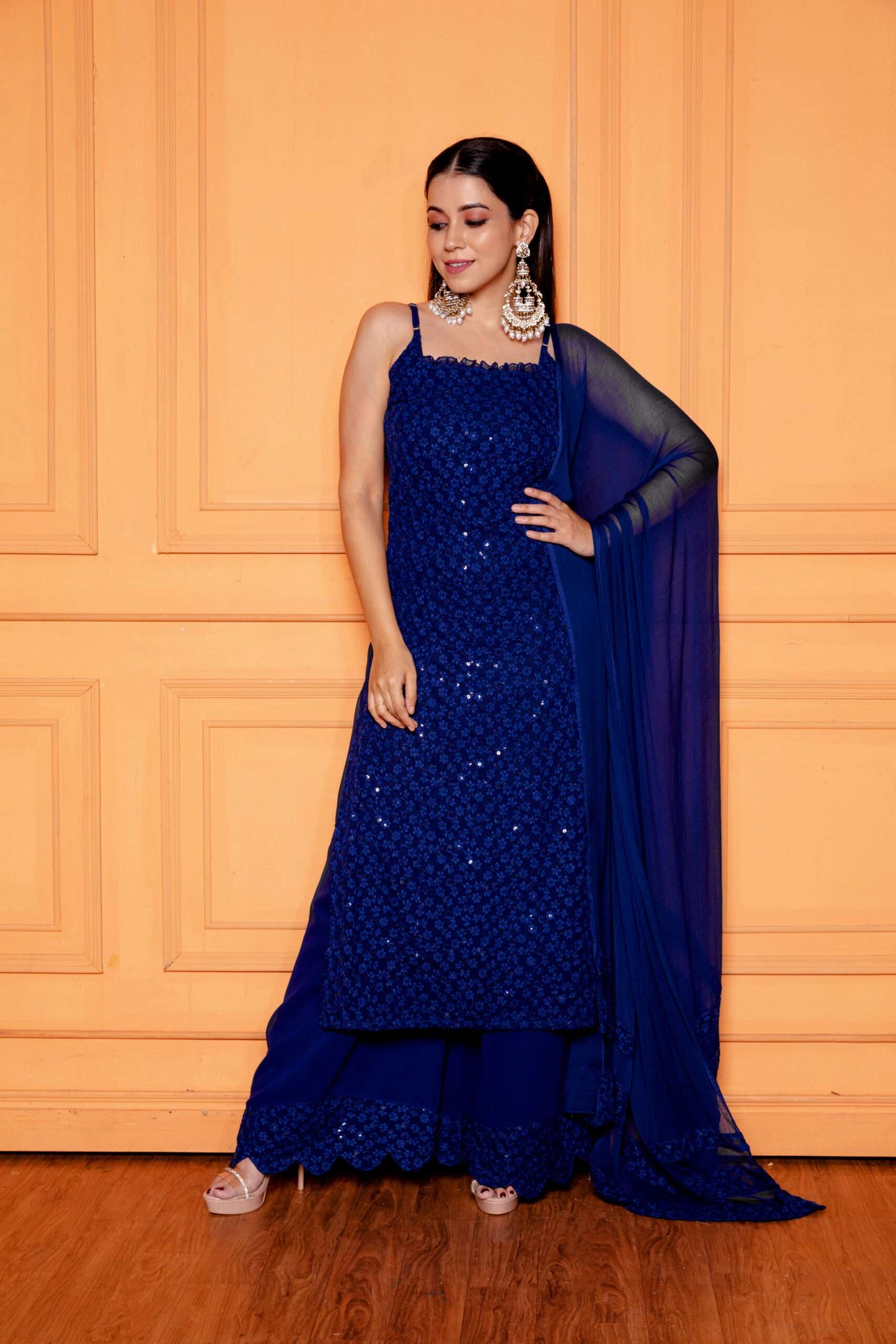 Sapphire Blue Schiffli Kurta Set