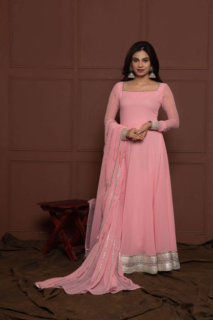 Rose Pink Embroidered Anarkali with Dupatta