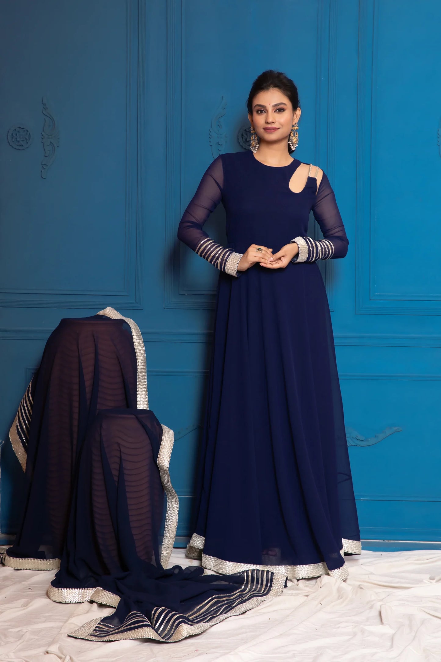 Dusk Blue Anarkali with Dupatta