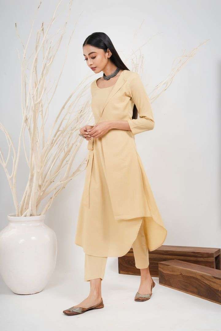 Golden Overlap Kurta Set