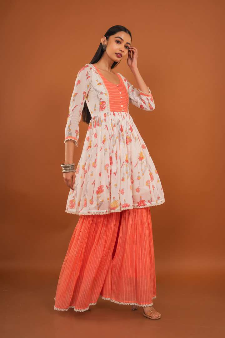 Peach Sharara Set