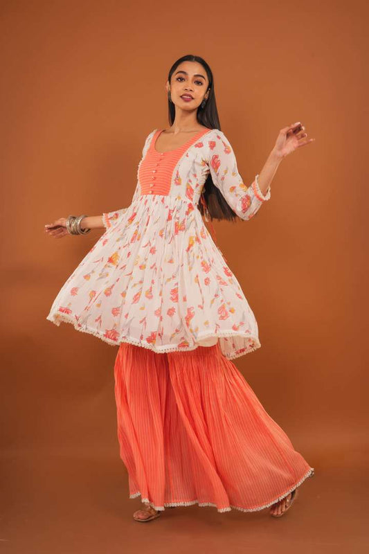 Peach Sharara Set