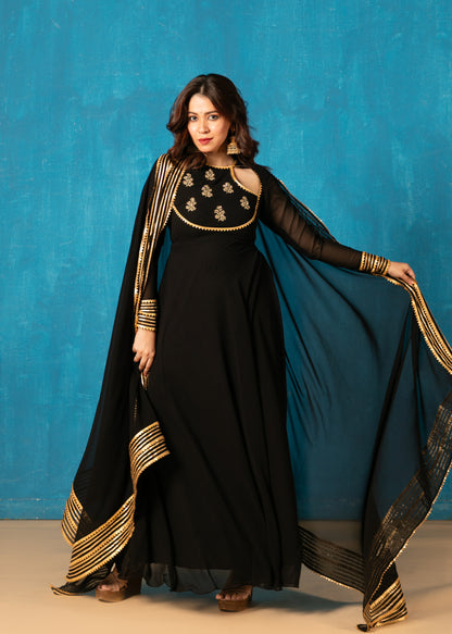 Kohl Black Anarkali with Dupatta