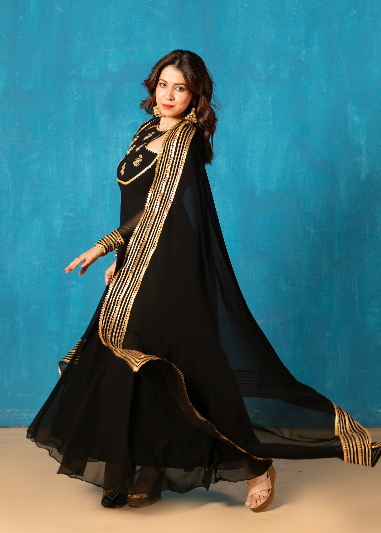 Kohl Black Anarkali with Dupatta