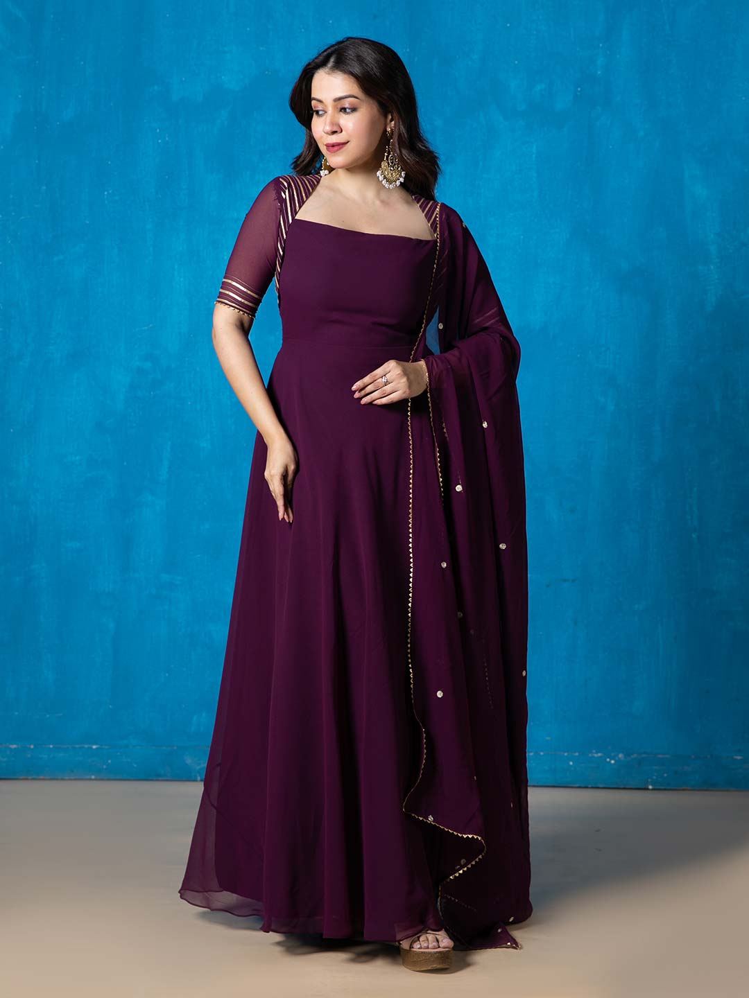 Wild Violet Queen Anne Anarkali with Dupatta