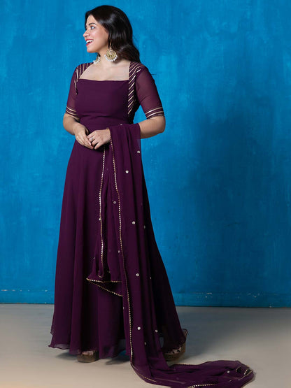 Wild Violet Queen Anne Anarkali with Dupatta