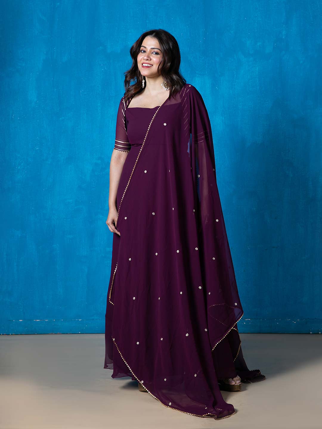 Wild Violet Queen Anne Anarkali with Dupatta