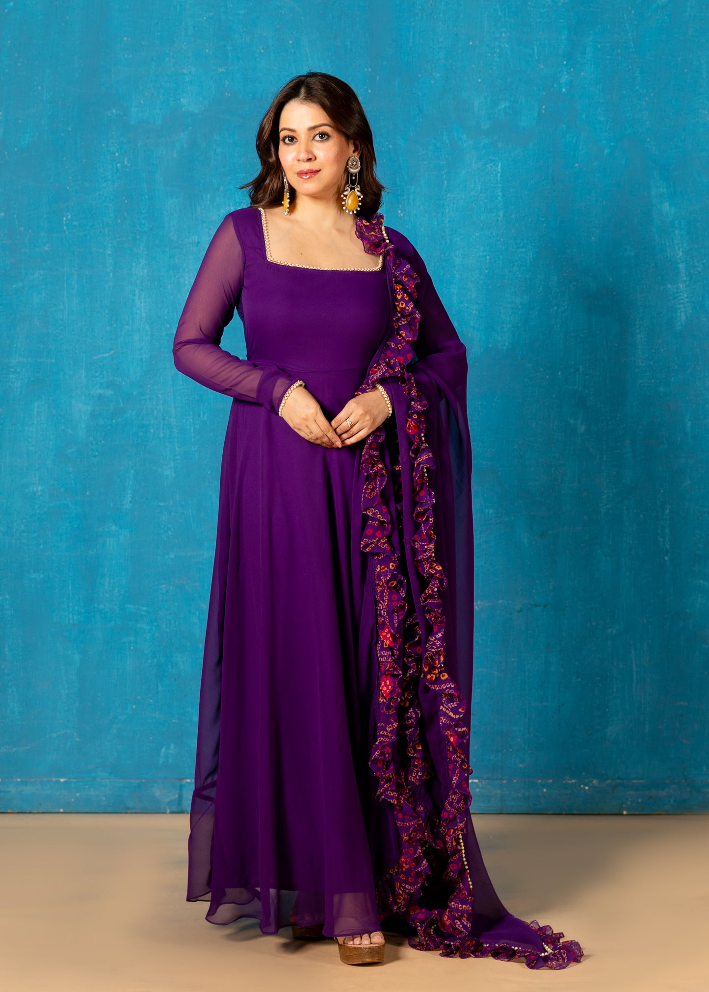 Amethyst Purple Sheer Back Anarkali with Dupatta