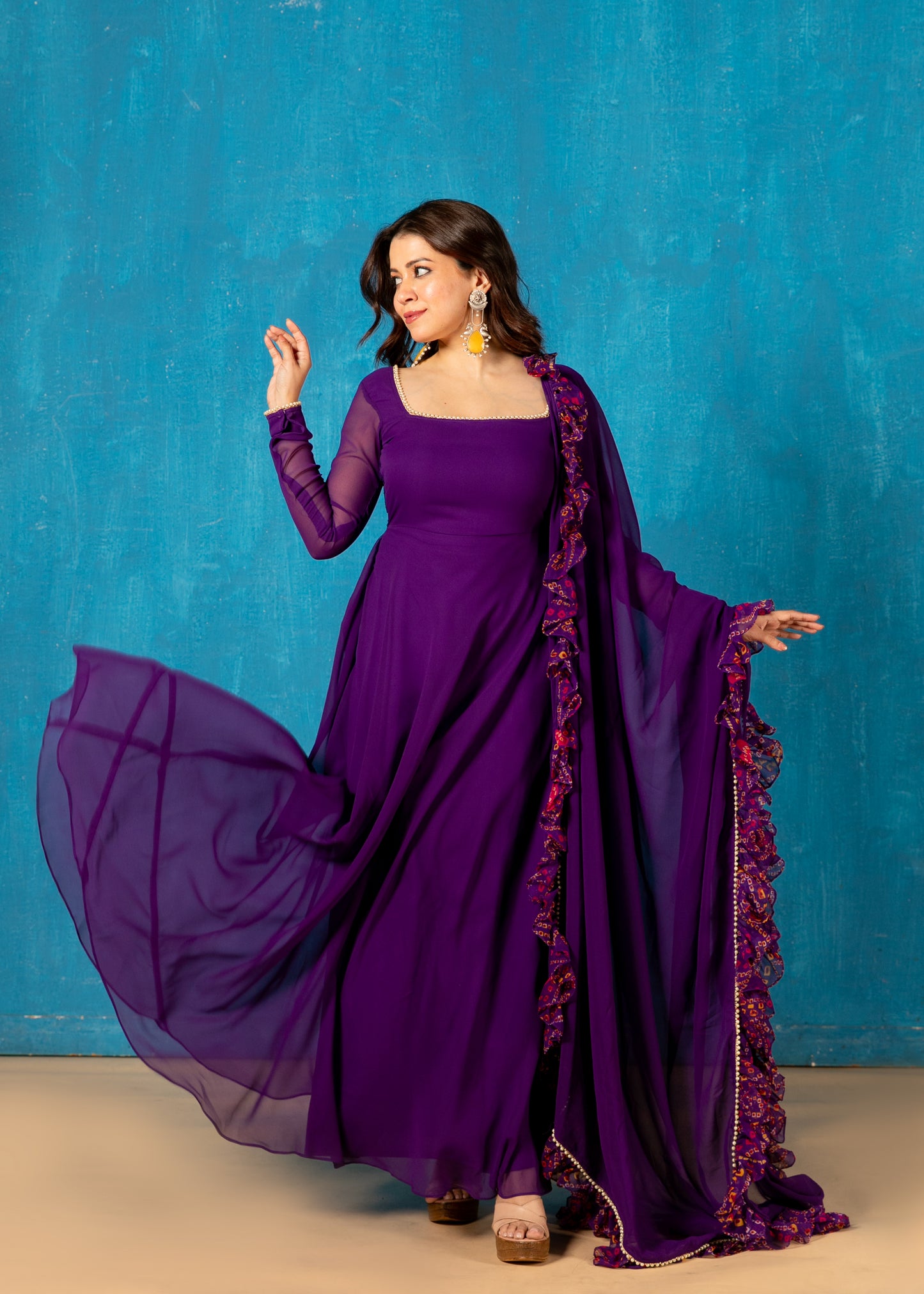 Amethyst Purple Sheer Back Anarkali with Dupatta