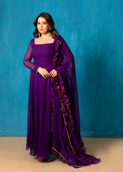 Amethyst Purple Sheer Back Anarkali with Dupatta