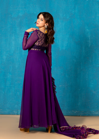 Amethyst Purple Sheer Back Anarkali with Dupatta