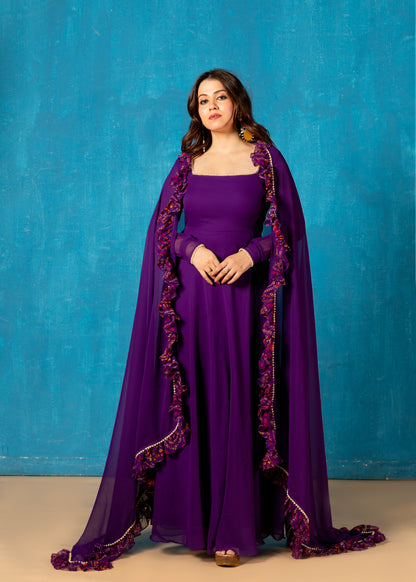 Amethyst Purple Sheer Back Anarkali with Dupatta