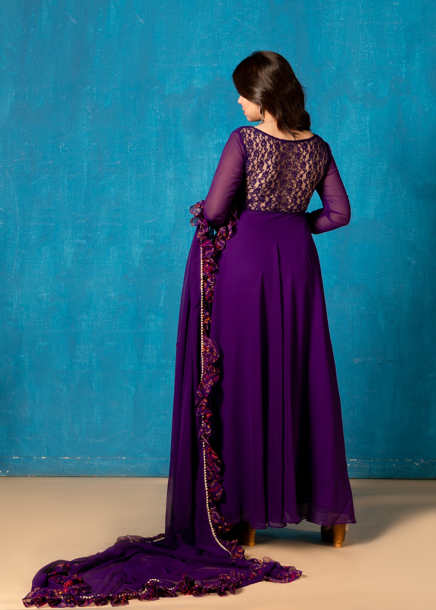 Amethyst Purple Sheer Back Anarkali with Dupatta