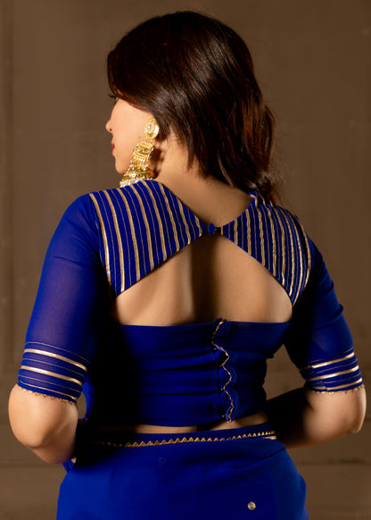 Copper Blue Pre-draped Saree with Blouse and Peticoat