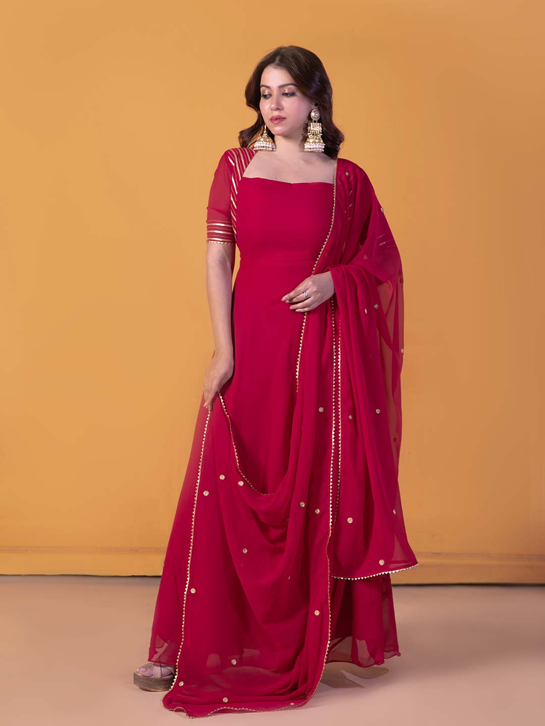 Zinniya Magenta Queen Anne Anarkali with Dupatta