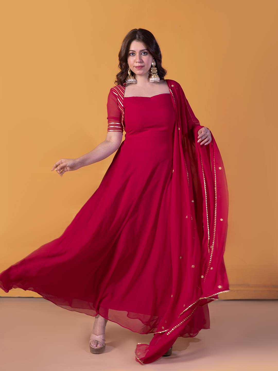 Zinniya Magenta Queen Anne Anarkali with Dupatta