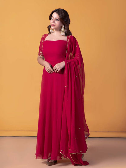 Zinniya Magenta Queen Anne Anarkali with Dupatta