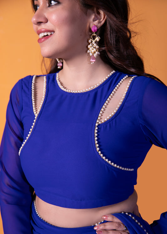 Pearl Blue Overlapped Blouse