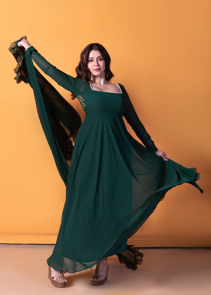 Lush Green Anarkali with Dupatta