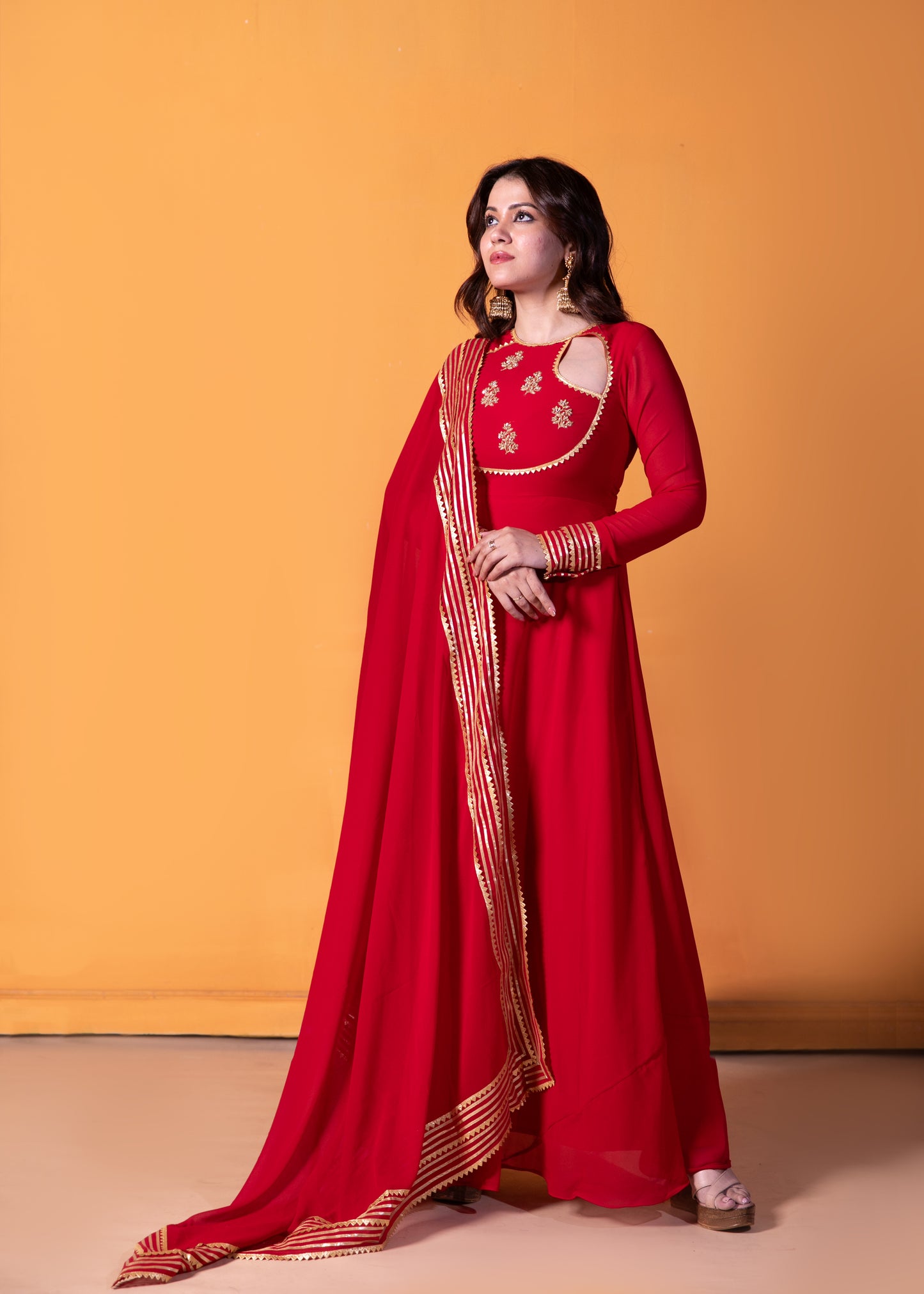 Red Chilli Anarkali with Dupatta