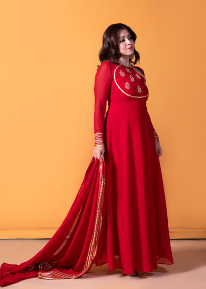 Red Chilli Anarkali with Dupatta