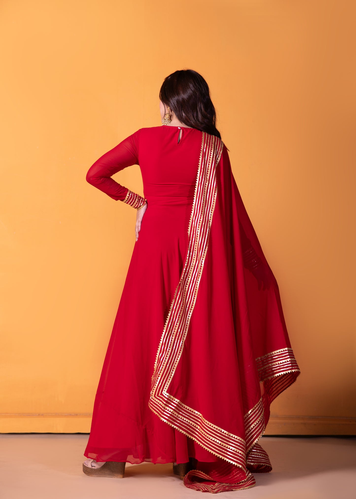 Red Chilli Anarkali with Dupatta