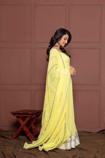 Iris Yellow Embroidered Anarkali with Dupatta