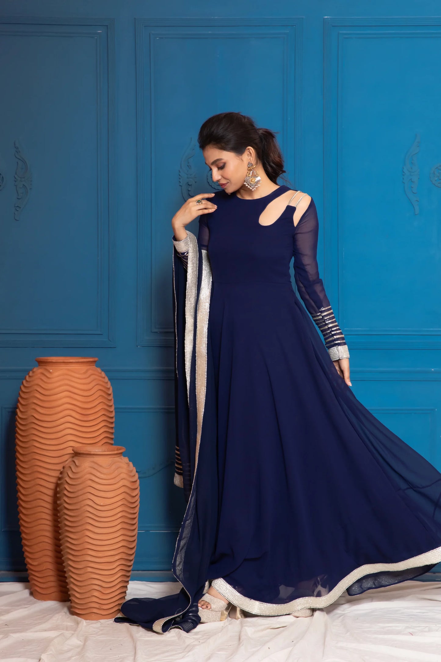 Dusk Blue Anarkali with Dupatta